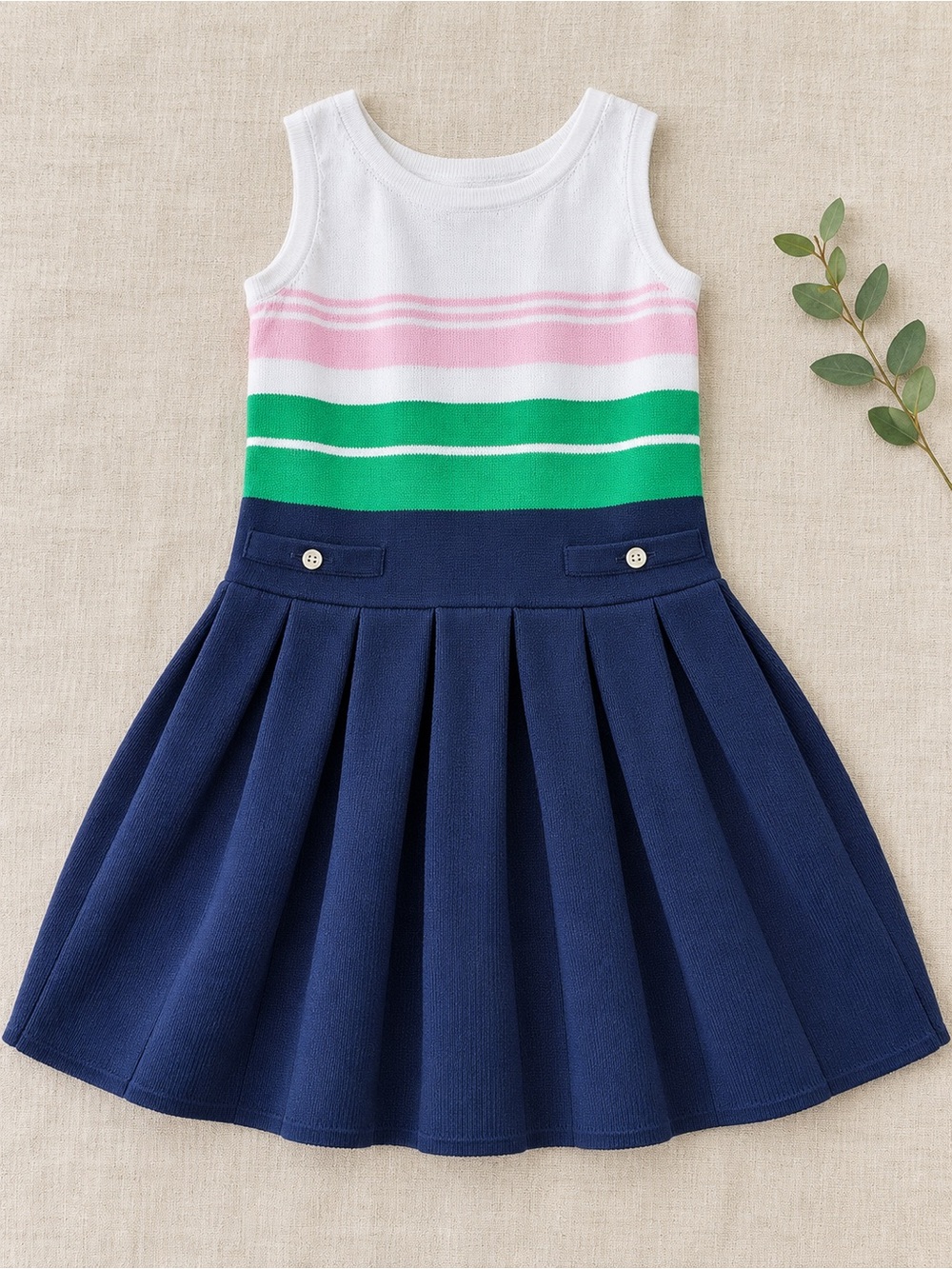 Janie and Jack Striped Knit Tank Dress in White, Pink, Green & Navy